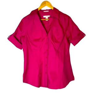 Chicos 0(S/4) pink short rolled cuff 100% cotton modal‎ button up classic top